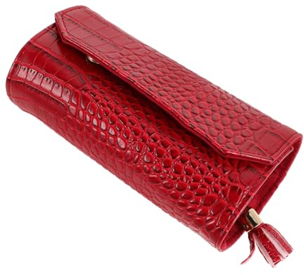 FOMIYES Borsetta Organizer Gioielli Piccola Rosso Intenso Per Viaggio Custodia Portagioie Compatta e Pratica Con Tasca Rotolo Multiuso Soluzione Sicura e Organizzata Per Collane Anelli e o
