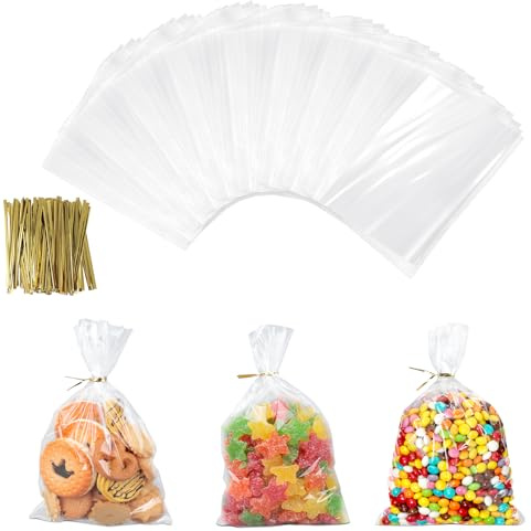 AiQInu 200 Pezzi Sacchetti Trasparenti con Lacci, 15 x 10 cm Piccoli Sacchetti Cellophane Pellicola Bustine Alimenti, Sacchetti Caramelle Biscotti OPP Sac Regalo per Feste Compleanno dei Bambini