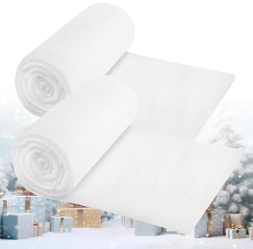 XIMISHOP 2 Pack Christmas Snow Blanket，240x85cm White Soft Artificial Fake Christmas Snow Blanket Roll For Xmas Indoor Decorations Winter Wonderland Decor