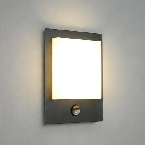 MULANDI Aluminum Outdoor Wall Lights with Sensor 8.5 W Integrated LED Light 4000K IP44 Exterior PIR Outdoor Wall Light Black Die Cast Aluminum for Garden Patio Lighting