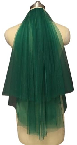 OPIGJUFD Schleier Braut Kurzer Hochzeitsschleier Aus Grünem Tüll, Einfacher 2-lagiger Grüner Brautschleier Mit Kamm(Green)