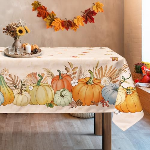 Arquiel Tovaglia Autunno Ad Acquerello Zucca Autunno Foglia Rettangolare Di Tovaglie Impermeabile, Copritavolo Stampato Lavabile Tessuto Per Ristorante Decorazione (140×180 Cm) | Tovaglia lavabile in poliestere con motivo zucca, impermeabile e facile da pulire, per cucina, sala da pranzo