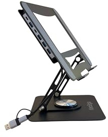 Support Ordinateur Portable, Support PC Ergonomique Rotatif 360°, Réglable en Hauteur, Ultra Stable, Pliable avec Hub USB 6-en-1 (USB 3.0, SD, TF, Audio) – Laptop Stand Compatible PC & MacBook 10-17