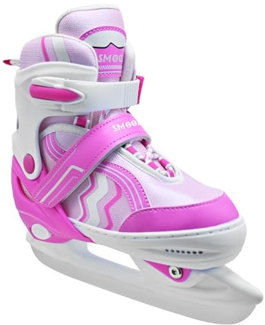 SMOOJOY Adjustable Ice Skates for Kids Boys Girls, Smooth Blades Iceskates, Breathable Fabric and Comfortable Lining Ice Skates, Hockey Skates Shoes for Ages 5-8, Outdoor and Indoor Rink