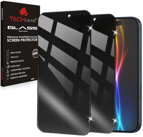 TECHGEAR 2 Pack Anti-Spy Privacy Glass Screen Protectors for iPhone 17 (2025) – 3D Full Coverage Tempered Glass, Anti-Peeping Filter, Face ID Compatible