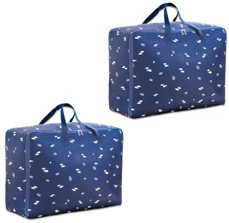 XHYASD 2 Pezzi Borse Stoccaggio Vestiti Grande, 105 L Borsa Portaoggetti Grande in Tessuto Spesso per Traslochi, Biancheria da Letto (Blu Scuro)