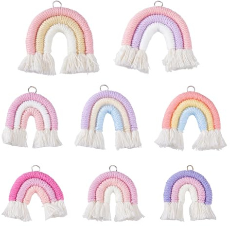 DICOSMETIC Mutil Farben Kleine Makramee Regenbogen Anhänger Regenbogenquaste Charm Bunte Boho Regenbogen Anhänger Handgemachter Webornament Polycotton Charm Zum Herstellen von Schlüsselanhängern