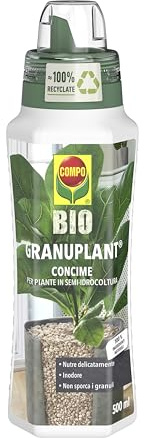 COMPO BIO Granuplant, Concime Lquido Specifico per Idroponica, 500ml | Nutrimento liquido specifico per piante idroponiche, stimola crescita e radici forti consentito in agricoltura biologica