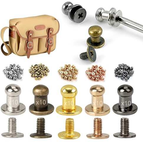THQAE 50 Set Rivetti a Vite,5 mm Rivetti Chicago, Viti Chicago di ricambio in Metallo per Borse, Libri, Collari, Zaini, Guinzagli per Cani