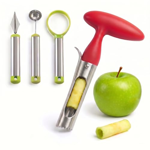 4 Pcs Apple Corer, Stainless Ergonomic Handle Multi-Tool | Remover Set, Steel Fruit Core Extractor, for Apples Pears Easy Clean Kitchen Gadget