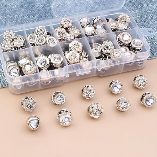 YapitHome Brosche Knöpfe, Broschen für Kleidung,50 Stück | Jeans Pins, Druckknöpfe ohne Nähen, Knöpfe für Strickjacke, DIY Dekoration