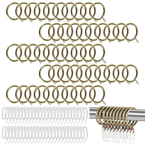 50 Pack Metal Curtain Rings, 38mm/1.5inch Antique Brass Curtain Rings, Metal Drapery Curtains Hanging Ring, with Small Hook, for Hanging Window, Pole, Shower Curtains