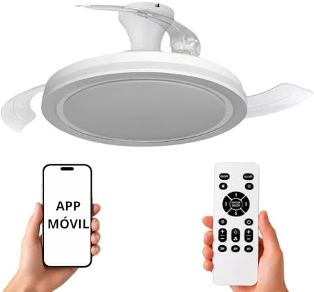 NARVI Ventilador de Techo Blanco Ø107 cm con Luz LED Regulable, Motor DC Silencioso de Bajo Consumo, Lámpara Ventilador con Mando a Distancia, 3 Aspas Retráctiles, CRETA 8938 WH