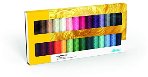 Mettler POLY SHEEN® broderitråd – 100% triflig polyester, rivsäker broderitråd, för symaskin och handbroderi – 28 x 200 m spolar, olika färger
