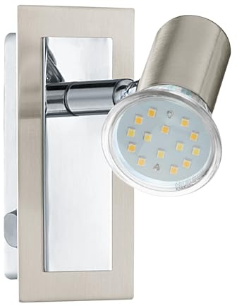 EGLO LED Wandlampe Rottelo, Wandleuchte, Wandstrahler aus Metall | Wohnzimmerlampe in Nickel-Matt, Chrom, Lampe mit Schalter, Spot inkl. GU10 Leuchtmittel, warmweiß