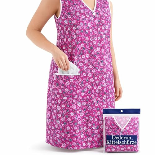 ostprodukte-versand Dederon Schürze Kittel Größe 60 – Dünner, hygienischer & pflegeleichter Stoff – ca. 100 cm lang – Mit Taschen & durchgehender Knopfleiste