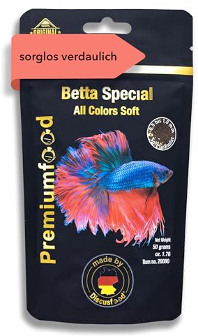 Premium Fischfutter Aquarium [FÜR WACHSTUM & FARBENPRACHT] - Betta Special 50g - sehr gut verträgliches Softgranulat - Aquarienfischfutter, Betta Futter, Kampffisch Futter