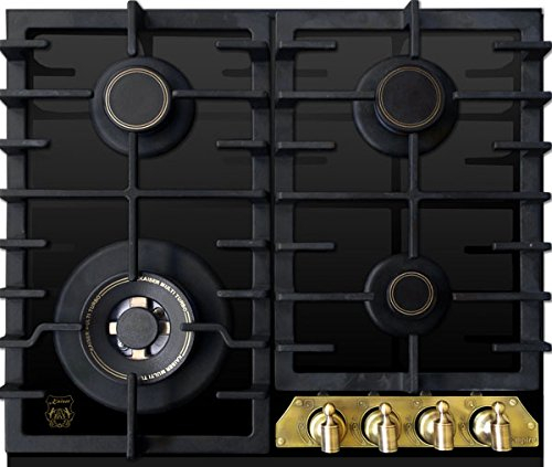 Kaiser Empire KCG 6335 Em Gas Kochfeld 60cm /Autark/Gaskochfeld/Gas auf Schwarzem Glas/Glaskeramik Gasherd Einbau/Metallrahmen Bronze/Brennersockel – Gold/ 3,8 kW Wok/Erdgas/Fl.Gas/UVP 980 EUR