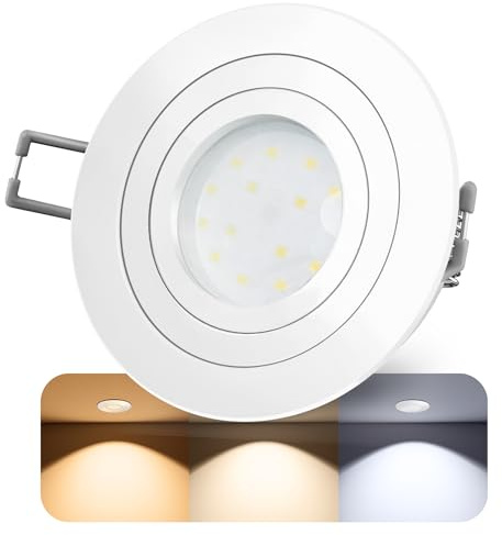 SSC-LUXon RF-2 LED Einbauleuchte rund weiß dimmbar 6W 3 Lichtfarben | Dimmbarer Deckenspot rund weiß für Wohnräume, Küche & Flur - nur 30mm tief, warmweiß, neutralweiß & kaltweiß