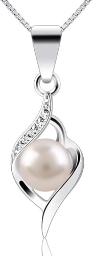 B.Catcher Collana di Perle per Donna Pendente in Argento 925 con Perla d'Acqua Dolce Con Zirconi Lucenti Design Lusso Ideale per Compleanni/Matrimoni/Festa della Mamma/San Valentino 45CM