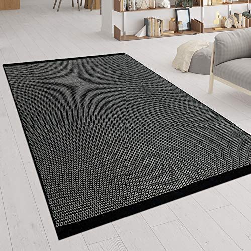 Paco Home Tappeto Tessuto A Mano Tessuto Piatto Look Scandinavo Mélange Motivo Jacquard Nero, Dimensione:120x170 cm
