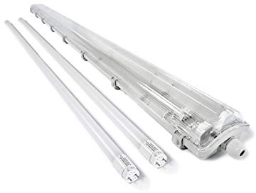 pureled SET 1x LED Feuchtraumleuchte Wannenleuchte Keller Werkstatt IP65 2x T8 LED 150cm 24W 4000K G13 Bürolampe