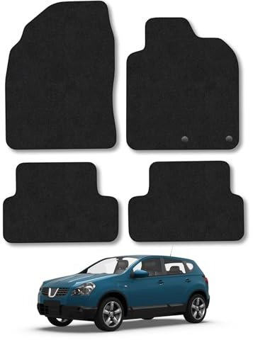 Nissan Qashqai (2007-2014) Car Mats Accessories Tailored Fit Carpet Floor Mats Non Slip Black Trim Full Coverage Compatible Accessory Front Rear Set Anti Slip Granulated Backing Hand-Finished Clips