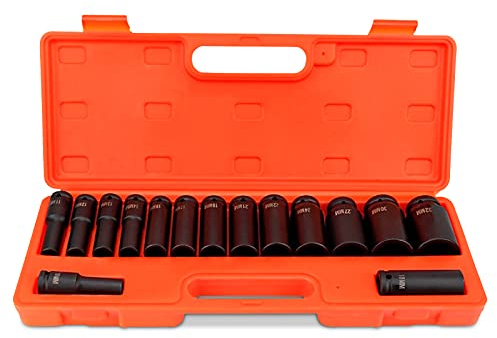 Jeu de 15 douilles à percussion 1/2, 10-32 mm à six pans creux 10-32 m - Douilles hexagonales - Jeu de clés à douille métriques avec emmanchement 1/2
