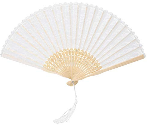 Alvinlite Fächer Handfächer mit Quasten, Fecher aus Spitze und Holz, Fecher Damen Viktorianischen Handfächer für Hochzeit Deko Heimdekoration Party Tanzen Ostern Geschenk(Weiß)