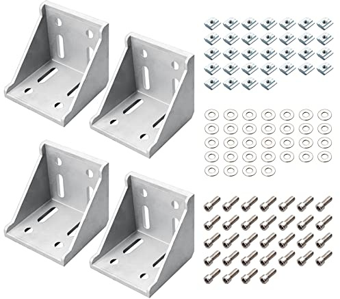4x EYPINS Befestigungsmaterial Winkel, Aluprofil 80x80 Nut 8 Aluminium Winkelverbinder Eckwinkel Eckverbinder Wandhalter 90 Grad Winkel Raster Gewinde M8 für 4040 Aluprofil Strebenprofil Winkelprofil