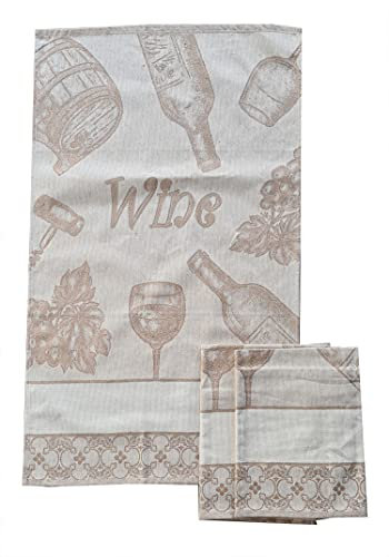 Strofinacci Asciughini Canovacci Set 3 Pezzi Misura Maxi cm 60x86 Tela Aida Ricamo Punto Croce Hobby Cucito Fondo Colore Ecru Variante Vino Disponibile in 4 Colori Prodotto in Italia (Tortora)
