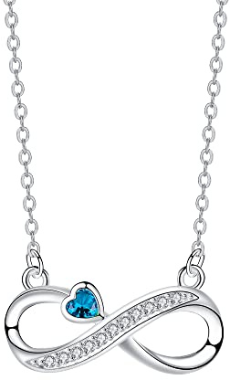Arrebol Collar Infinito Mujer Plata de Ley 925 Colgante Infinity con Azul Circonita Cúbica con Cadena Ajustable |45cm+5|,Regalos Originales Mujers Joyas