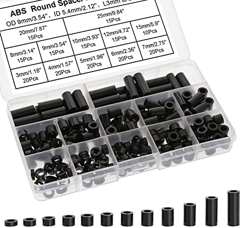 Evemodel Runde Abstandshalter ABS Distanzhülsen Unterlegscheiben für Schrauben mit Aufbewahrungsbox DIY Zubehör (200Stk. M5)