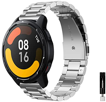 KeeFos 22mm Armband für Huawei Watch GT Runner 2/GT6 Pro 46mm/GT6 46mm/GT5 Pro/GT5/GT4/GT3(46 mm), Edelstahl Metall Ersatzband für Huawei Watch 5/4Pro/4/3Pro/3(46 mm) - Silber