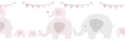 Profhome Kindertapete 403749-GU selbstklebende Bordüre rosa grau weiß 0,155 m x 5,00 m / 0,775 m2