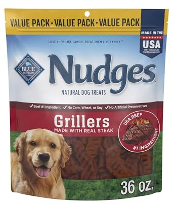 Blue Buffalo Nudges Grillers Natural Dog Treats with Real USA Beef, Made in the USA, Steak, 36-oz Bag