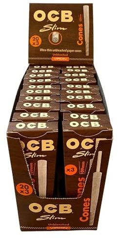 Box OCB Cones Slim Unbleached Virgin Paper 20 Packs à 3 Cones