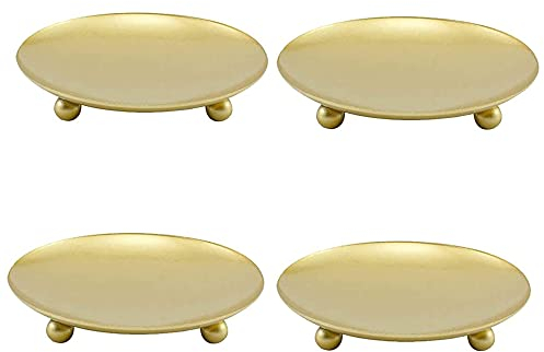 4 portavelas de pilar, platos de hierro de 10 cm para velas de pilar, bandejas de velas grandes para boda, oración, hogar, fiesta, decoración (dorado)