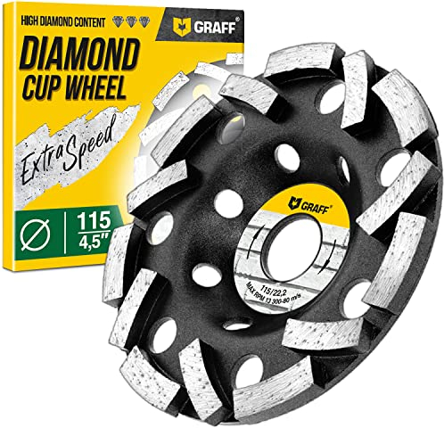 GRAFF Disco abrasivo diamantato 115 mm per smerigliatrice angolare – Diamante mola per pietra, cemento, colla per piastrelle, granito, muratura – Disco abrasivo extra velocità