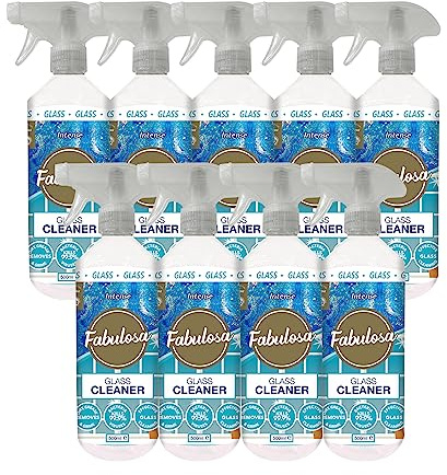 Fabulosa Anti-Bacterial Streak-Free Glass Cleaner Trigger Spray with Lasting Fragrance, Pack of 9, 500ml, Intense
