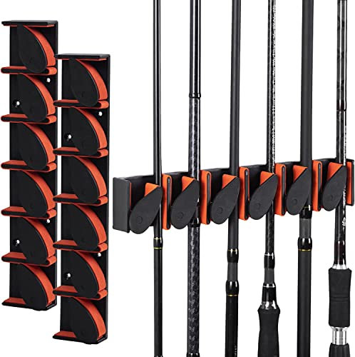 Goture Angelrutenhalter zur Wandmontage, vertikaler Angelrutenhalter für bis zu 6 Ruten oder Combos (Schwarz -12 Löcher)