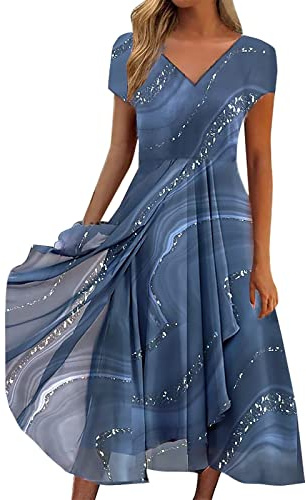 Sommerkleid Damen V Ausschnitt - Abendkleid Lang Kleid Elegant Chiffon Swing Cocktailkleid Maxikleid Festliche Kleider für Hochzeitsgast Abendkleider Brautjungfernkleider Partykleid