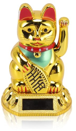 Winkekatze, Glückliche Glückskatze, Winkende Katze, Solarbetriebene Süße Winkende Katze, Chinesische Glückskatze, Katzen Deko, Winkender Arm, Statue, Figur Für Zuhause, Auto, Ornament(Gold) 8x4,5cm