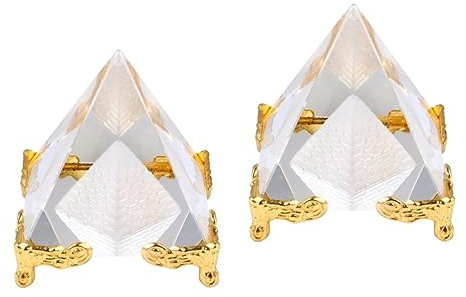 Warmhm 2stücke Kristallpyramide Figurine Mit Goldständer Elegante Deko Für Zuhause Und Büro Als Für Besondere Anlässe Fördert Positive Energie Und Vastu-Harmonie