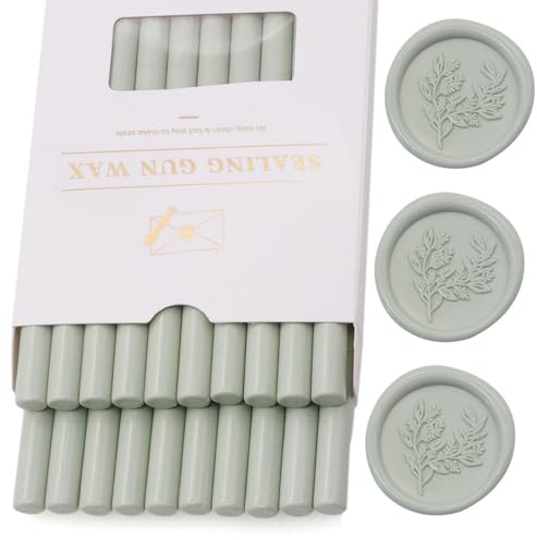 Sage Green Wax Seal Sticks 20pcs, Andotopee Glue Gun Wax Seal Sticks for Wax Seal Stamp, Premium Sealing Wax for Envelope Letter Seal Wedding Invation Craft Adhesive, Great Gift Ideas (Mini Size)
