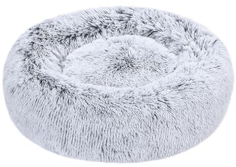 Amazon Basics Lit renforcé en fausse fourrure Doux en forme de donut pour animal domestique, Chien, Lavable en machine, 59 cm, Gris