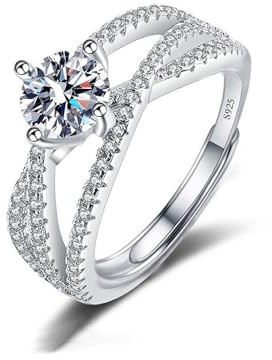 TOEECY Bague Femme Argent 925 Sterling Zircone Cubique Moissanite Bagues Reglable Eternité Bijoux Filles Épouse Petite Amie Anniversaire Fiançailles Promesse Mariage Alliance (#1)