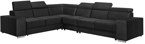 FORNIRO Alma Ecksofa 330x265x85cm Schwarz Wohnzimmer Couch Schlafsofa | Mit Schlaffunktion & L-Form | ausziehbar Gäste bequem Stauraum Design hochwertig Eckcouch Komfort robust Wohnlandschaft