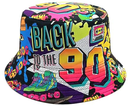 MILAKOO 90er Jahre Eimer Hut für Männer Frauen lustig Retro Party Hut Vintage Print Fischer Hut Unisex Reversible Portable Hut für Disco Hip hop Outdoor