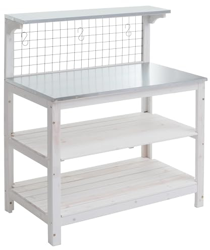 Mendler Pflanztisch HWC-N55, Gärtnertisch Blumentisch Pflanzregal, Holz FSC®-Zertifiziert verzinkte Platte, 117x102x56cm - weiß